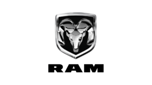 RAM Logo: Silver head of a ram (the horned mammal)