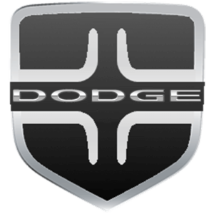 Dodge Logo: silver Dodge inscription with two inclined red stripes